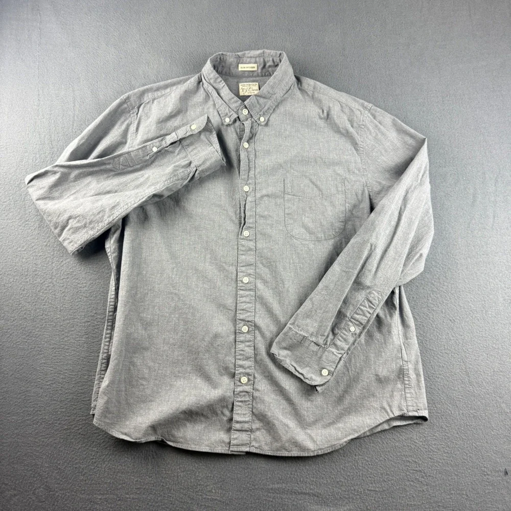 J. Crew Shirt Men's XL Gray Slim Untucked Secret Wash Organic Cotton Stretch